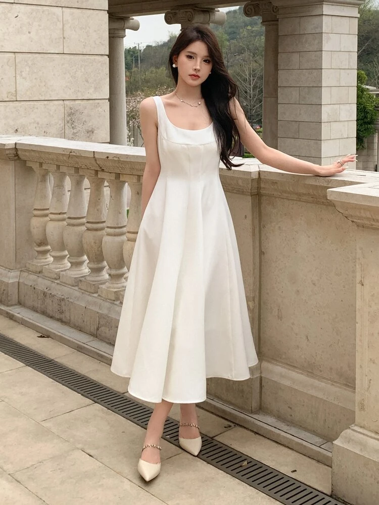 Solid Zip Back Dress, Birthday ,New Year Eve Prom Dress Sundress,Formal Women Dresses Elegant Women Dresses