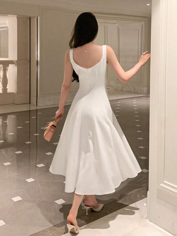 Solid Zip Back Dress, Birthday ,New Year Eve Prom Dress Sundress,Formal Women Dresses Elegant Women Dresses