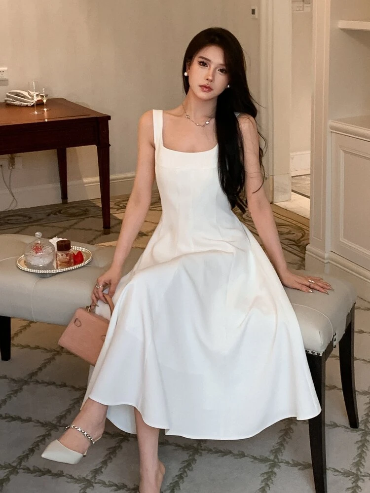 Solid Zip Back Dress, Birthday ,New Year Eve Prom Dress Sundress,Formal Women Dresses Elegant Women Dresses