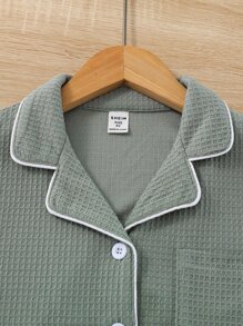 Girls Contrast Piping PJ Set - Army Green - View 3