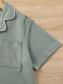 Girls Contrast Piping PJ Set - Army Green - View 4