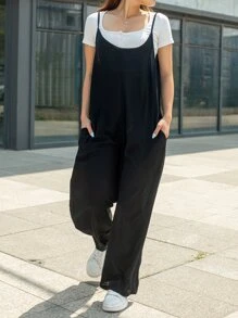 AAmilife Áo liền quần nữ Túi màu trơn Giải trí - màu đen - Xem 1