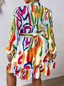 SHEIN Clasi Vestido con cinturón con estampado bajo con fruncido - Multicolor - Ver 2