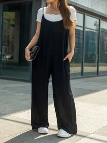 AAmilife Áo liền quần nữ Túi màu trơn Giải trí - màu đen - Xem 3