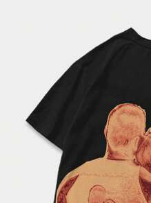 ROMWE MEN 男士人像圖案T恤 - 黑色 - 查看 5