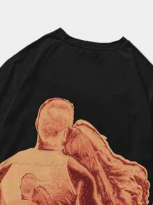 ROMWE MEN 男士人像圖案T恤 - 黑色 - 查看 6