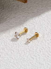 2入組/套前衛不銹鋼方晶鋯石裝飾唇釘適合女士日常裝飾