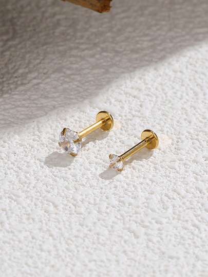 2入組/套前衛不銹鋼方晶鋯石裝飾唇釘適合女士日常裝飾