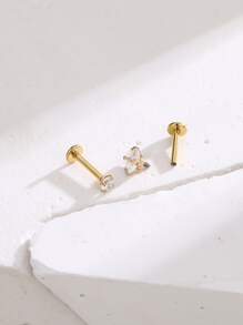 2入組/套前衛不銹鋼方晶鋯石裝飾唇釘適合女士日常裝飾