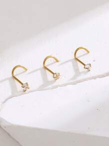 3入組/套方晶鋯石裝飾鼻釘 - 金色 - 查看 1