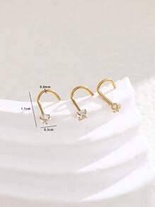 3入組/套方晶鋯石裝飾鼻釘 - 金色 - 查看 3