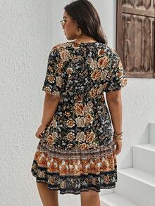 SHEIN Belle Plus Floral Print Surplice Neck Dress - Multicolor - View 2