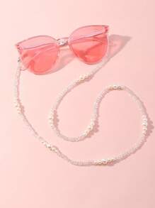 1 件裝白色珍珠和米珠女孩眼鏡鏈(不含眼鏡)