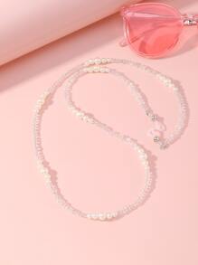 1 件裝白色珍珠和米珠女孩眼鏡鏈(不含眼鏡)