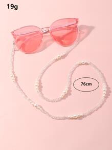 1 件裝白色珍珠和米珠女孩眼鏡鏈(不含眼鏡)