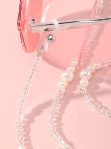 1 件裝白色珍珠和米珠女孩眼鏡鏈(不含眼鏡)