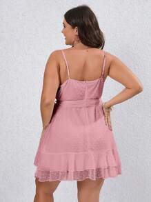 SHEIN VCAY Plus Swiss Dot Belted Cami Dress - Pink - View 2