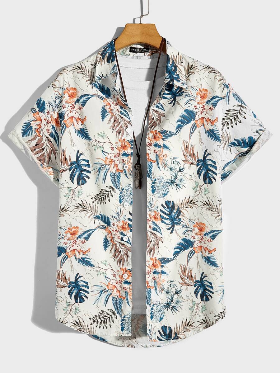GENTILAND Men Cotton Tropical Print Shirt Without Tee - Multicolor - View 1
