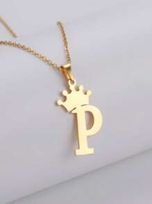 1 件女式時尚皇冠字母吊飾項鍊,附 26 個字母 - 金黃色 - 查看 3