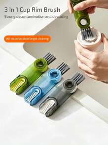 1 Bàn Chải Làm Sạch Bằng Nhựa 3 Trong 1, Bàn Chải Làm Sạch Cốc Đa Năng Hiện Đại Cho Nhà Bếp - Màu xanh lam - Xem 5