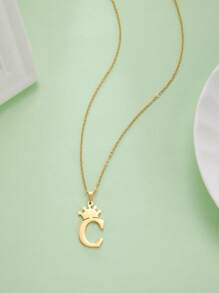 1 件女式時尚皇冠字母吊飾項鍊,附 26 個字母 - 金黃色 - 查看 7