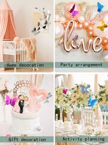 12pcs 3D Mirror Butterfly Sticker, PVC Wall Art Decoration, For Home Decor - Silver - View 5