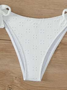 Swim Mod Bañador bikini unicolor ribete con fruncido con cordón lateral - Blanco - Ver 3