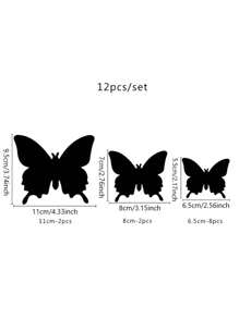 12pcs 3D Mirror Butterfly Sticker, PVC Wall Art Decoration, For Home Decor - Silver - View 6