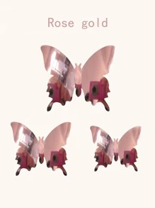 12pcs 3D Mirror Butterfly Sticker, PVC Wall Art Decoration, For Home Decor - Silver - View 7