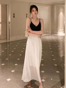 DAZY Váy yếm hở lưng Colorblock Đầm dạ hội dự tiệc cho nữ Đầm dạ hội - Đen và trắng - Xem 1