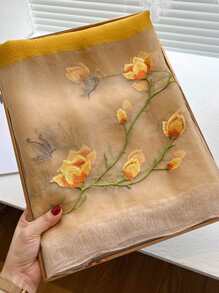 1pc Women Floral Embroidered Fashion Scarf, For Daily Life Elegant,Beach,Holiday - Yellow - View 2