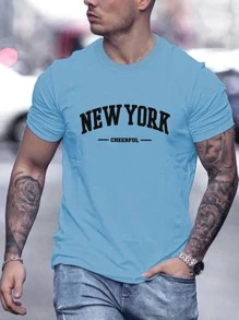 Manfinity Homme Áo thun & Áo lót Nam Lá thư Giải trí - Màu xanh nhạt - Xem 1