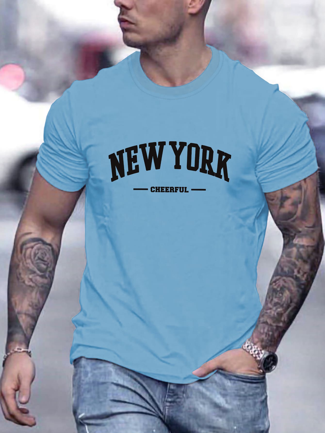 Manfinity Homme Áo thun & Áo lót Nam Lá thư Giải trí - Màu xanh nhạt - Xem 1