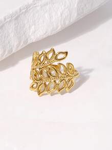 Anillo abierto con diseño de hoja - Amarillo Oro - Ver 1