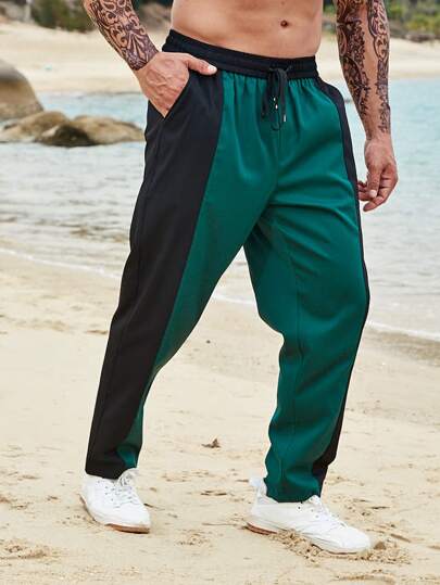 Manfinity Hombres Pantalones de dos tonos de cintura con cordón