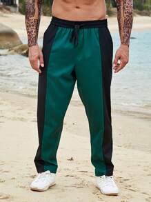 Manfinity 男士雙色腰部抽繩長褲 - 彩色 - 查看 3