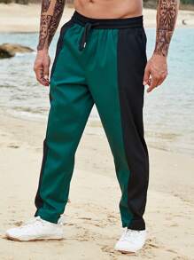 Manfinity 男士雙色腰部抽繩長褲 - 彩色 - 查看 4