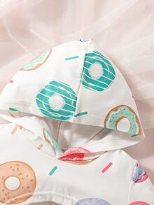 嬰兒甜甜圈印花連帽前短後長T恤和吊帶連衣裙 - 彩色 - 查看 5