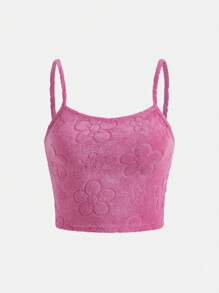 SHEIN 青少年女孩花卉圖案提花吊帶上衣