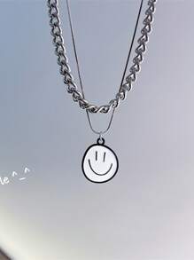 Expression Detail Round Charm Layered Necklace - Silver - View 1