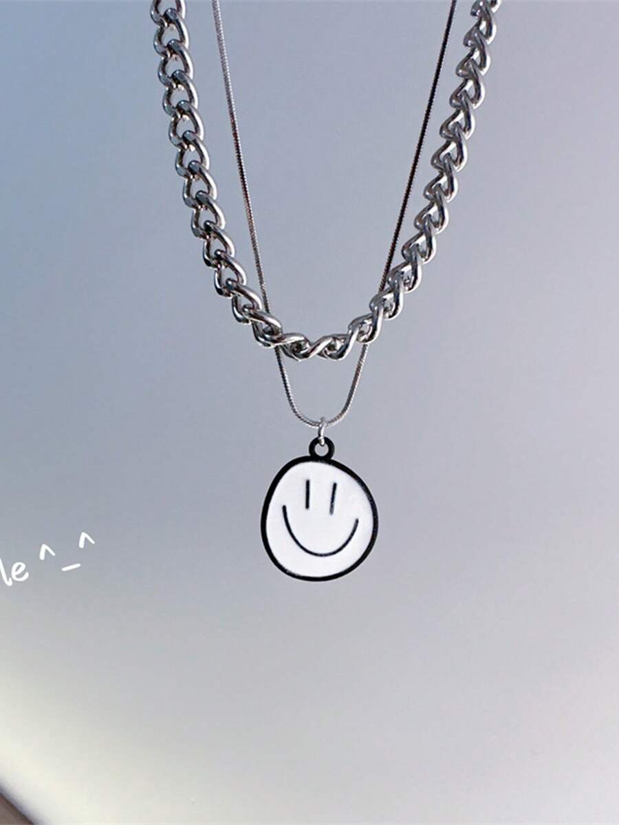 Expression Detail Round Charm Layered Necklace - Silver - View 1