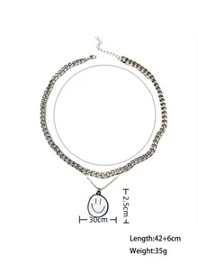 Expression Detail Round Charm Layered Necklace - Silver - View 3