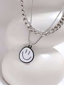 Expression Detail Round Charm Layered Necklace - Silver - View 4