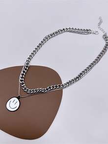 Expression Detail Round Charm Layered Necklace - Silver - View 5