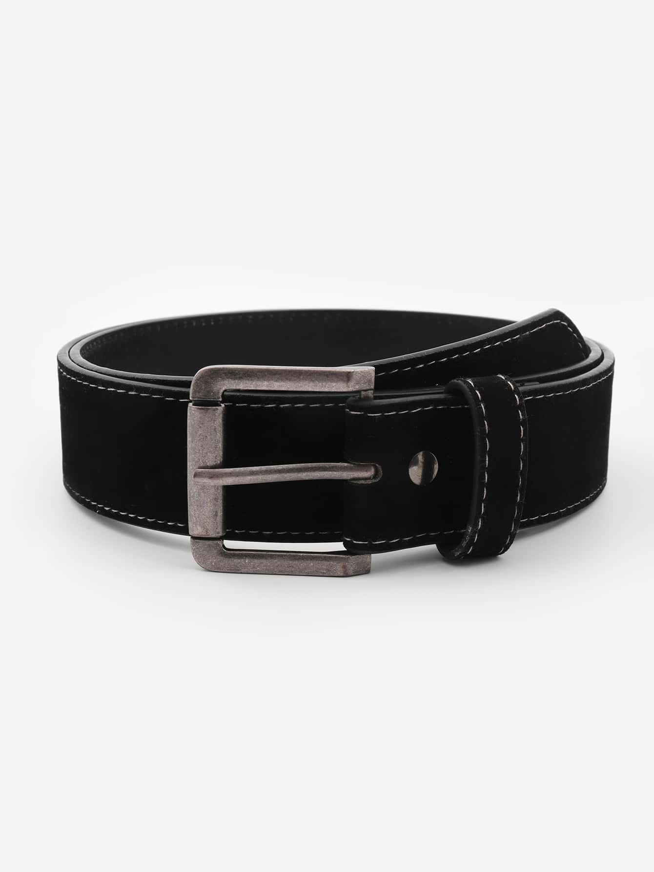 1pc Men Solid Square Buckle Casual Belt, For Daily Life - Black - View 1