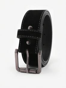 1pc Men Solid Square Buckle Casual Belt, For Daily Life - Black - View 3