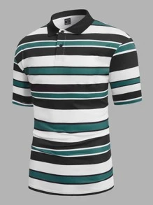 Manfinity RebelGame Men's Summer Casual Striped Print Polo Shirt - Multicolor - View 2