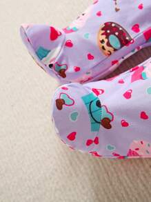 SHEIN 舒適可愛的卡通甜甜圈印花嬰兒女孩連腳睡衣 - 紫色 - 查看 3