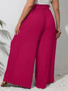 SHEIN VCAY Plus Paperbag Waist Belted Wide Leg Trousers - Hot Pink - View 2