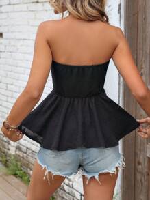 Breezaya 素色前扭結鏤空頭巾下擺抹胸上衣